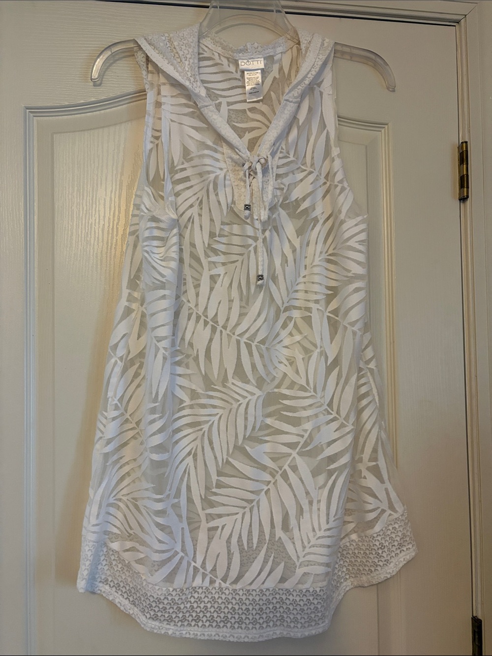 Dotti White Sheer Palm-Print Hooded Tunic